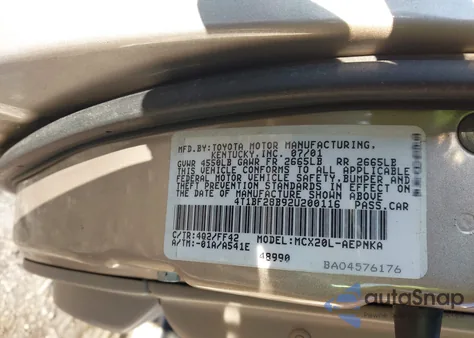 2002 Toyota Avalon Xl from USA, damaged, VIN 4T1BF28B92U200116